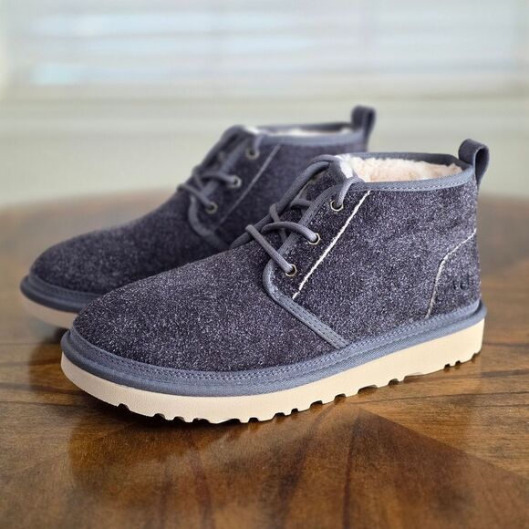UGG Neumel Shaggy Suede Chukka Boots Dark Grey Men's Size 9 Real Fur New 1158219 - Picture 2 of 11